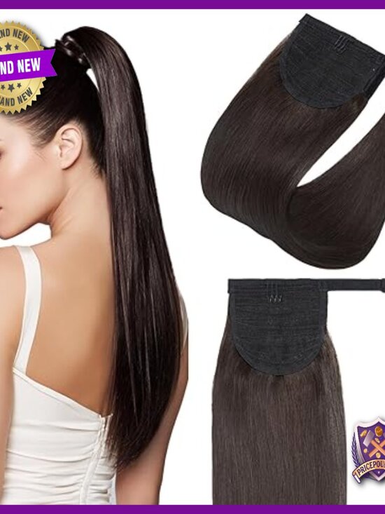 Clip-In Human Hair Ponytail Extension 16 Inch Straight Wrap Around 80g main image 5
